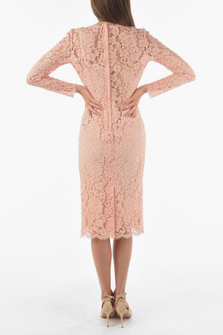 Back Zipped Lace Midi Sheath Dress