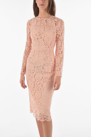 Back Zipped Lace Midi Sheath Dress