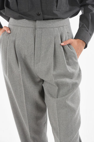 Pantaloni in Lana a 2 Pinces con Chiusura a Scomparsa