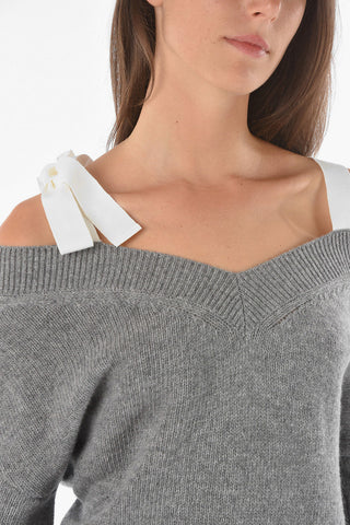 3/4-Sleeved Off-Shoulder Wool Sweater