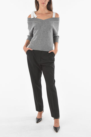 3/4-Sleeved Off-Shoulder Wool Sweater