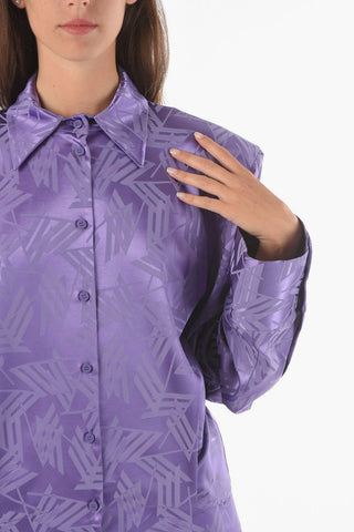 Standard Collar Monogram Satin Shirt Dress