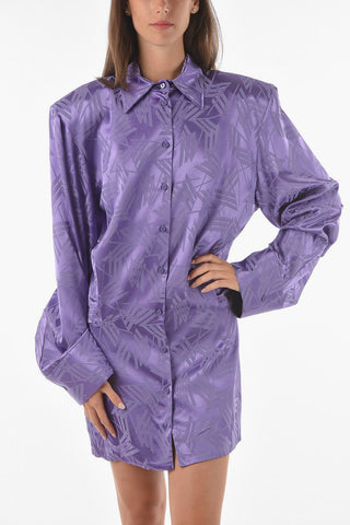 Standard Collar Monogram Satin Shirt Dress
