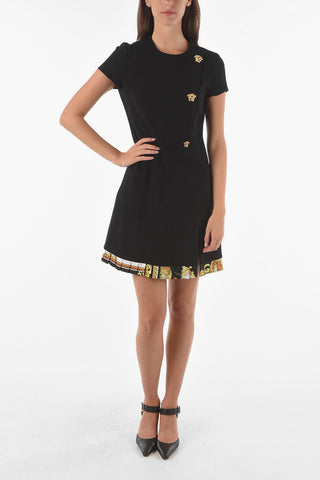 Short-sleeved Greek Bottom Midi Dress with Jewel Buttons