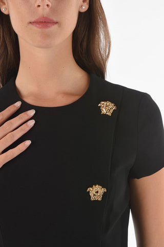 Short-sleeved Greek Bottom Midi Dress with Jewel Buttons