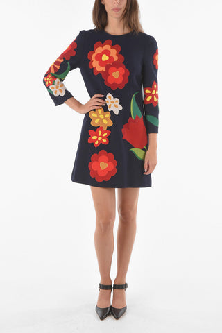 Vestito Midi in Cotone con Applicazioni Floreali
