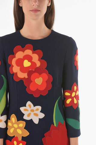 Vestito Midi in Cotone con Applicazioni Floreali
