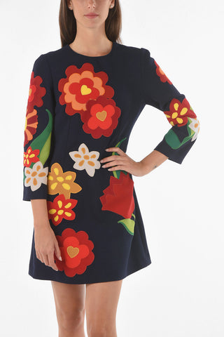 Vestito Midi in Cotone con Applicazioni Floreali
