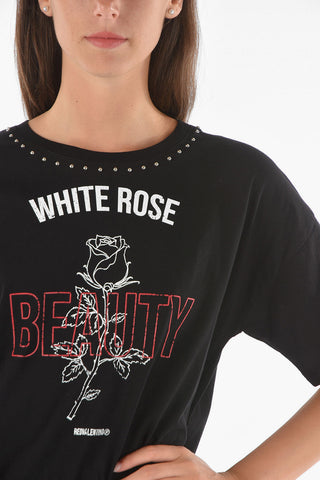T-Shirt WHITE ROSE in Cotone con Fondo in Pizzo