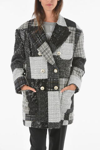 Double-breasted Sequined Patchwork Coat
