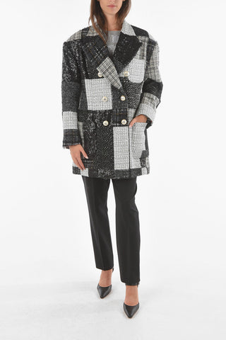 Double-breasted Sequined Patchwork Coat