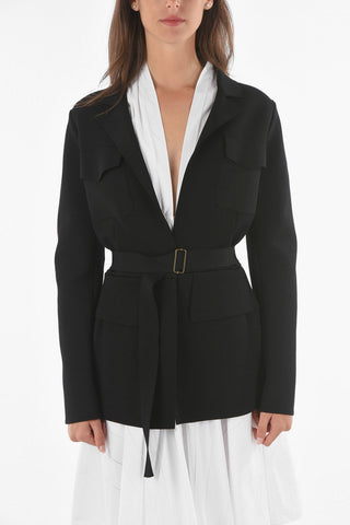 Blazer Slim fit Sfoderato con Bordi a Taglio Vivo e Cintura