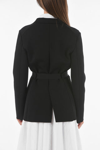 Blazer Slim fit Sfoderato con Bordi a Taglio Vivo e Cintura