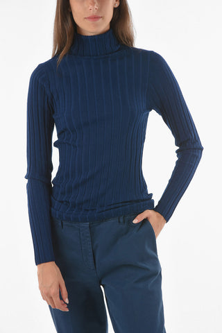 Turtleneck Stretch Wool Ribbed Sweater