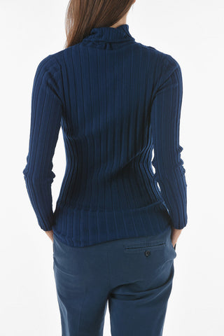 Turtleneck Stretch Wool Ribbed Sweater