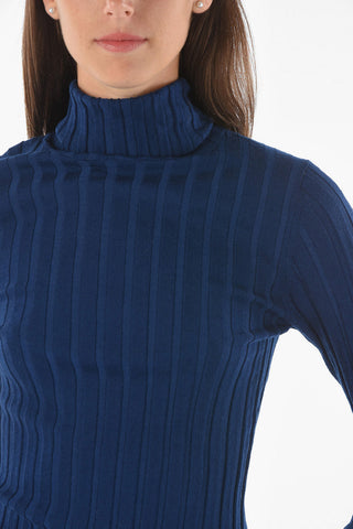 Turtleneck Stretch Wool Ribbed Sweater