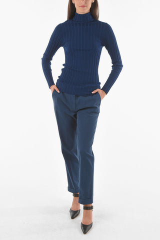 Turtleneck Stretch Wool Ribbed Sweater