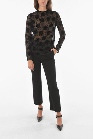 Top in Misto Seta Mesh con Motivo Floreale