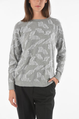 Crew Neck Eyelash Cotton Sweater