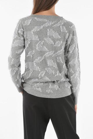 Crew Neck Eyelash Cotton Sweater