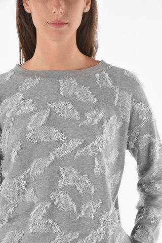 Crew Neck Eyelash Cotton Sweater