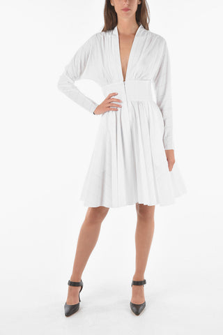 V Neck Slim Fit Midi Shirt Dress