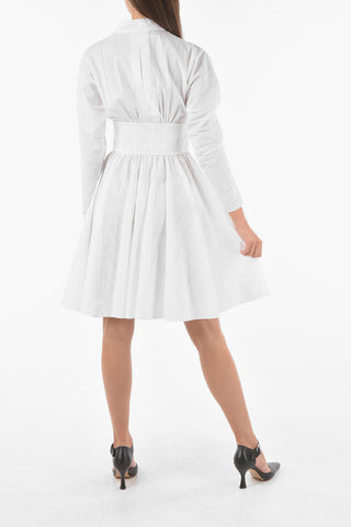 V Neck Slim Fit Midi Shirt Dress