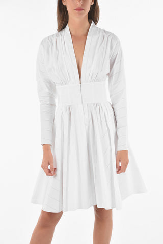 V Neck Slim Fit Midi Shirt Dress