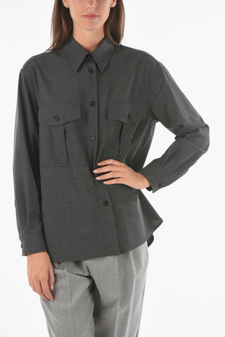 Camicia Sahariana in Misto Lana con Collo Francese