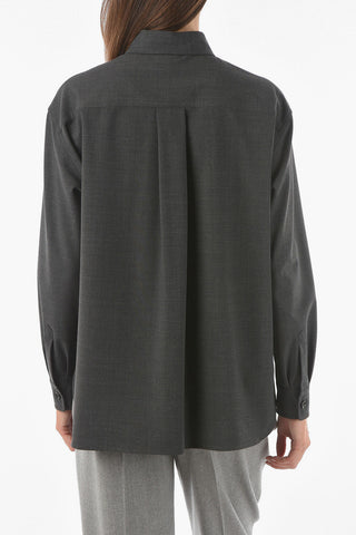 Camicia Sahariana in Misto Lana con Collo Francese