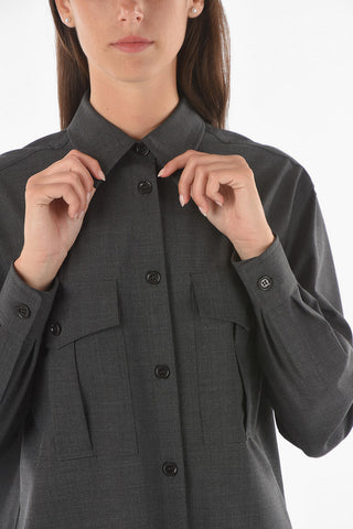 Camicia Sahariana in Misto Lana con Collo Francese