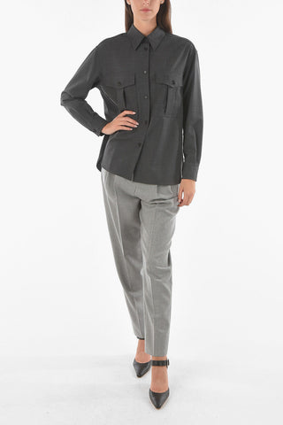 Camicia Sahariana in Misto Lana con Collo Francese