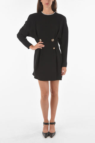 Long-sleeved Jewel Button Silk Sheath Dress