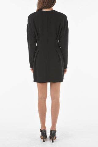 Long-sleeved Jewel Button Silk Sheath Dress