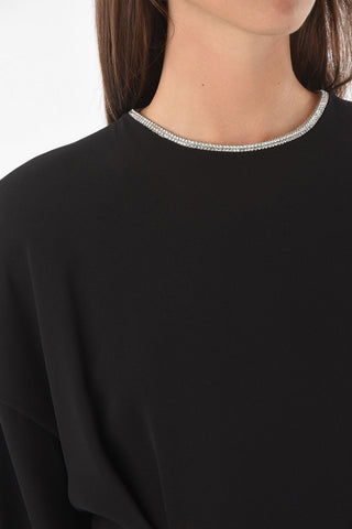 Long-sleeved Jewel Button Silk Sheath Dress