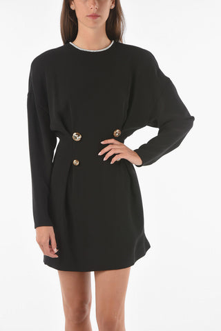 Long-sleeved Jewel Button Silk Sheath Dress