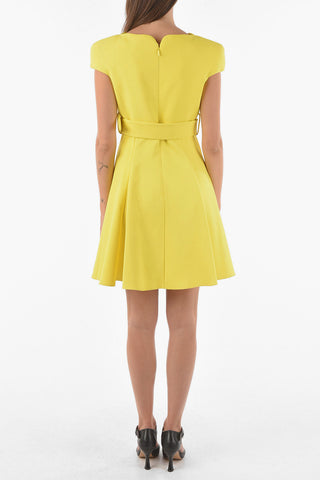 Sweetheart Neckline Short-sleeved Flared Dress with Belt