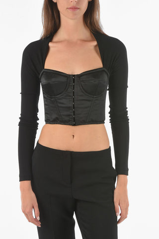 Fabric Sleeve Satin Bustier Crop Top