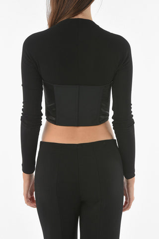 Fabric Sleeve Satin Bustier Crop Top