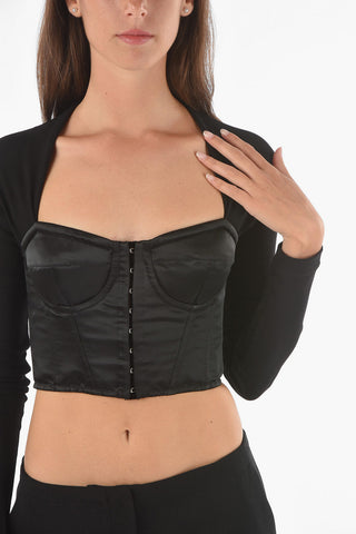 Fabric Sleeve Satin Bustier Crop Top