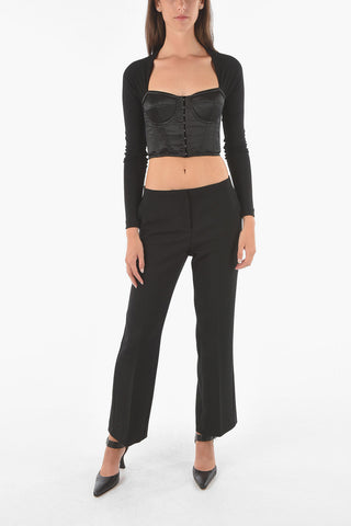 Fabric Sleeve Satin Bustier Crop Top