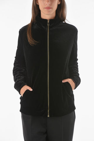 Mock Neck Front Zipped REINE Velvet Sweatshirt