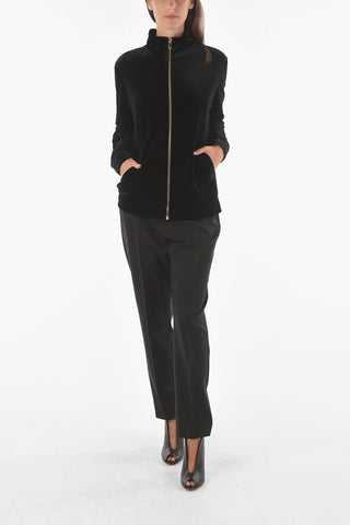 Mock Neck Front Zipped REINE Velvet Sweatshirt