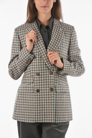 Blazer Sartoriale ARABBA Doppiopetto in Motivo Gingham con Revers a Lancia