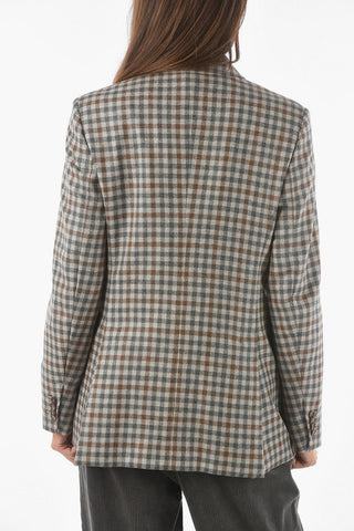 Blazer Sartoriale ARABBA Doppiopetto in Motivo Gingham con Revers a Lancia
