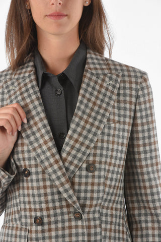Blazer Sartoriale ARABBA Doppiopetto in Motivo Gingham con Revers a Lancia