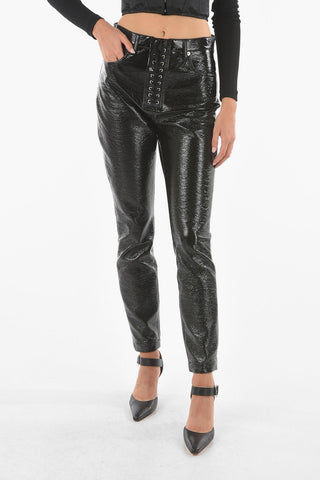 Lace-up Detail Eco-patent Leather Pants