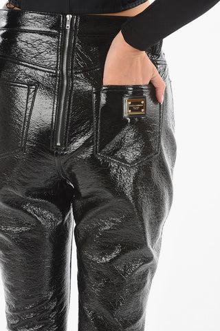 Lace-up Detail Eco-patent Leather Pants