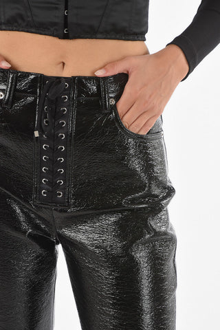Lace-up Detail Eco-patent Leather Pants