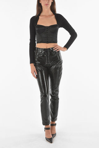Lace-up Detail Eco-patent Leather Pants